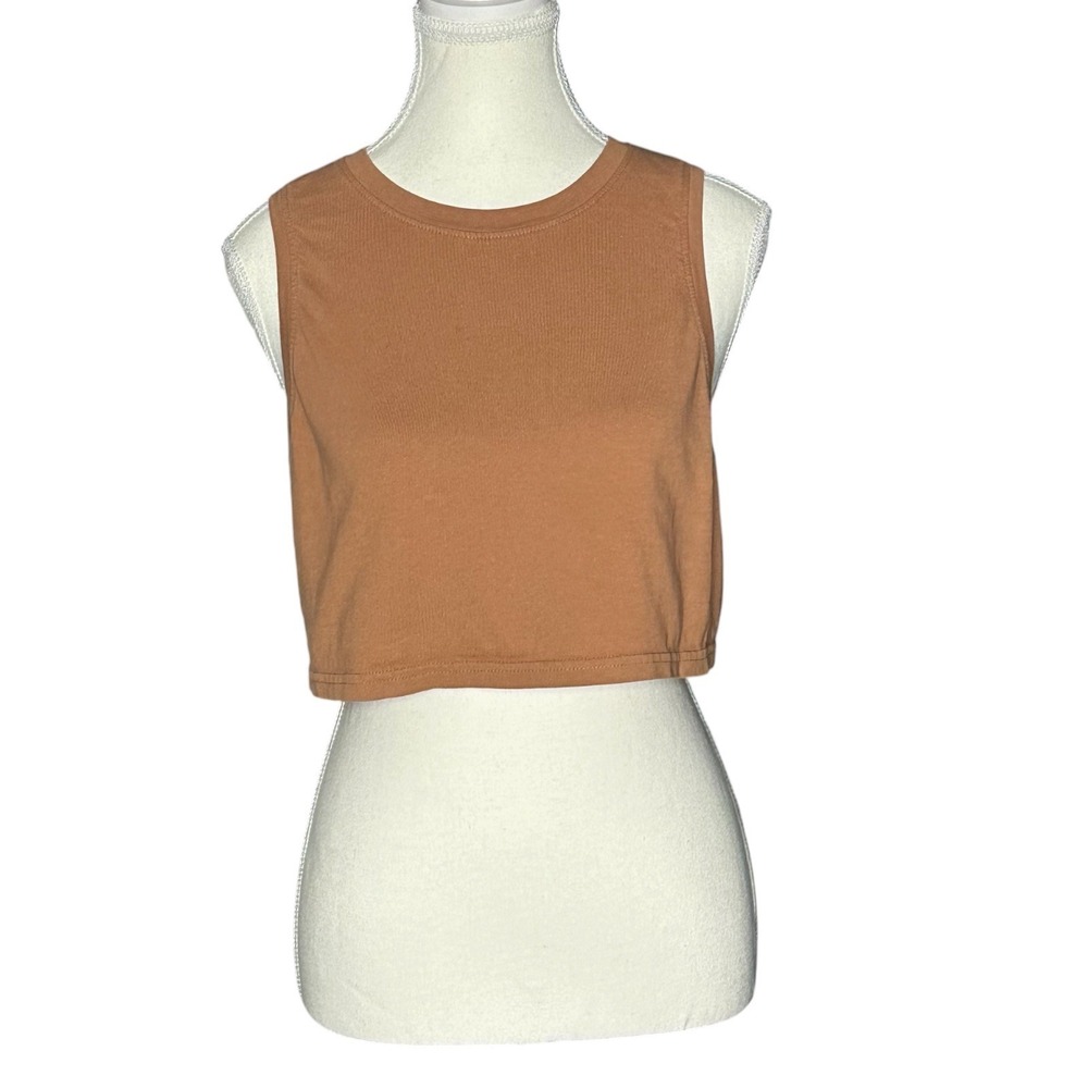 Open Edit Womens Brown Organic Cotton Cropped Tank Top Muscle Tee Size M